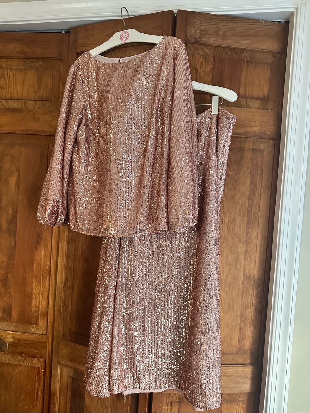 LOFT Rose Gold Sequin Top and Skirt Set